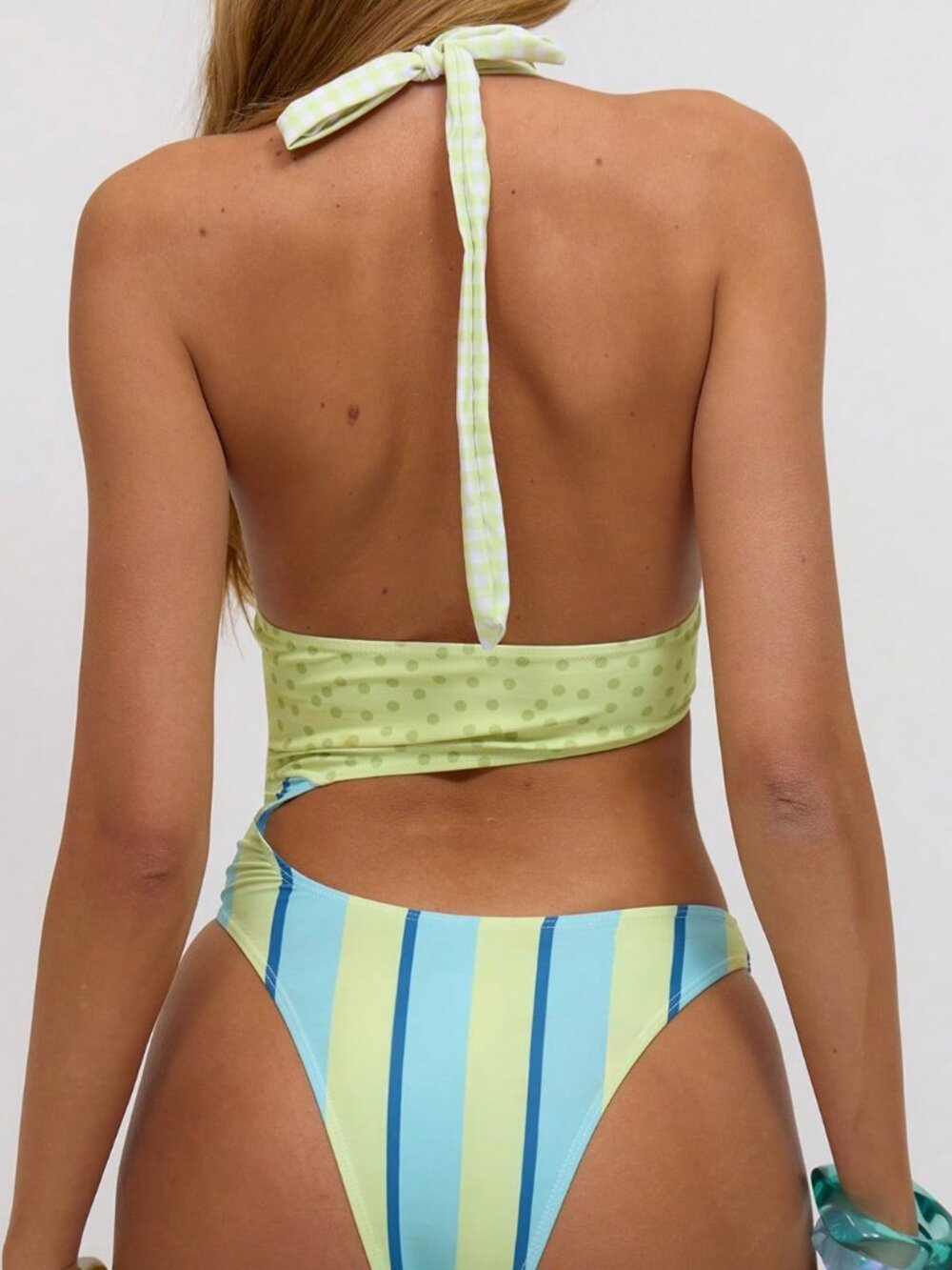 Green Cute Women's Mixed Print Halterneck Swimsuit Beach - Picture 2 of 5